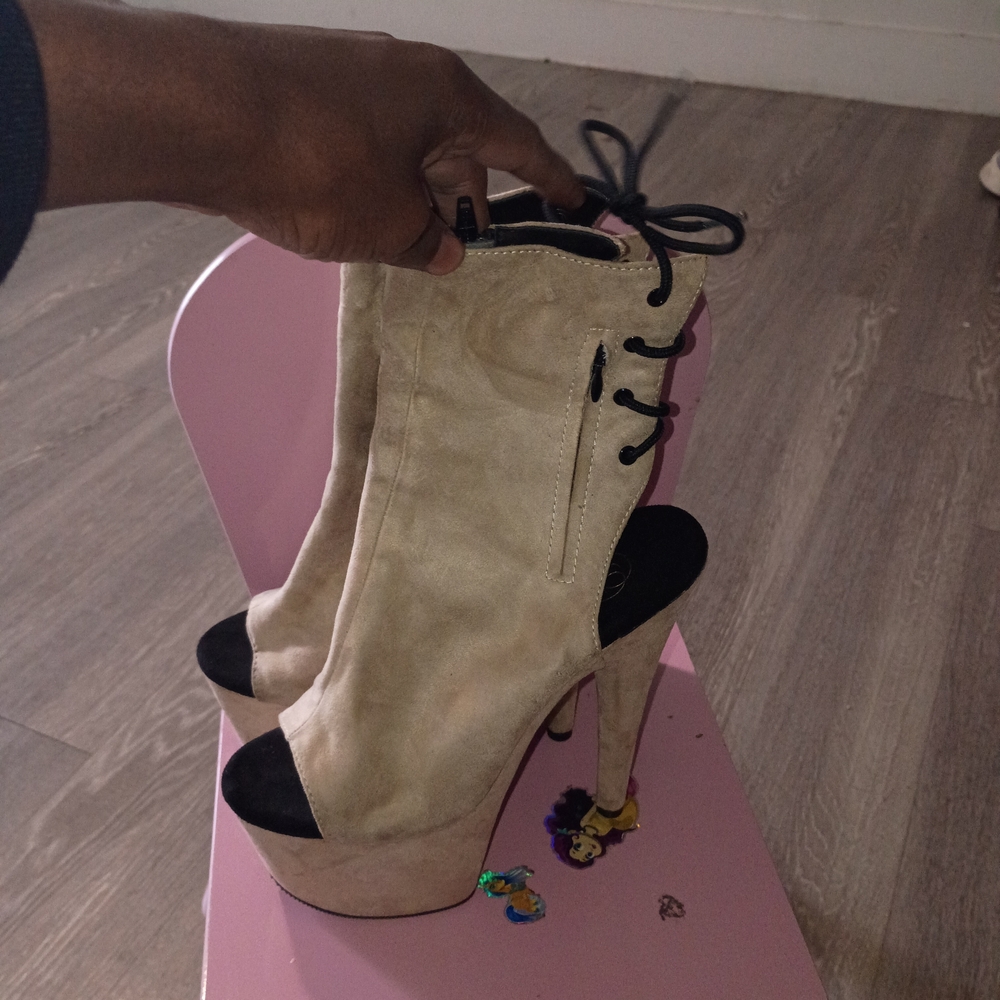 Adore Beige and Black Platform Heels